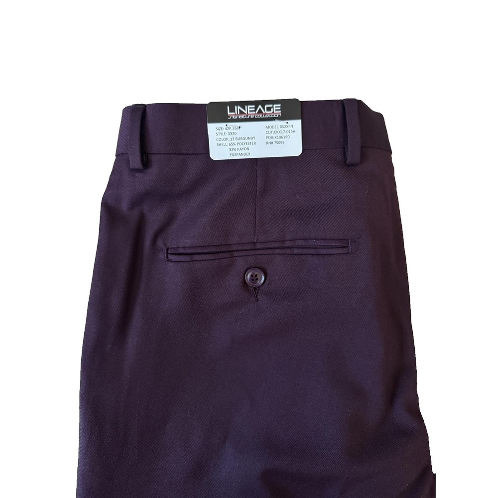 Lineage Men's Trousers 35W Unhemmed 42R NWT Dark Burgundy Dress Pants Flat Front